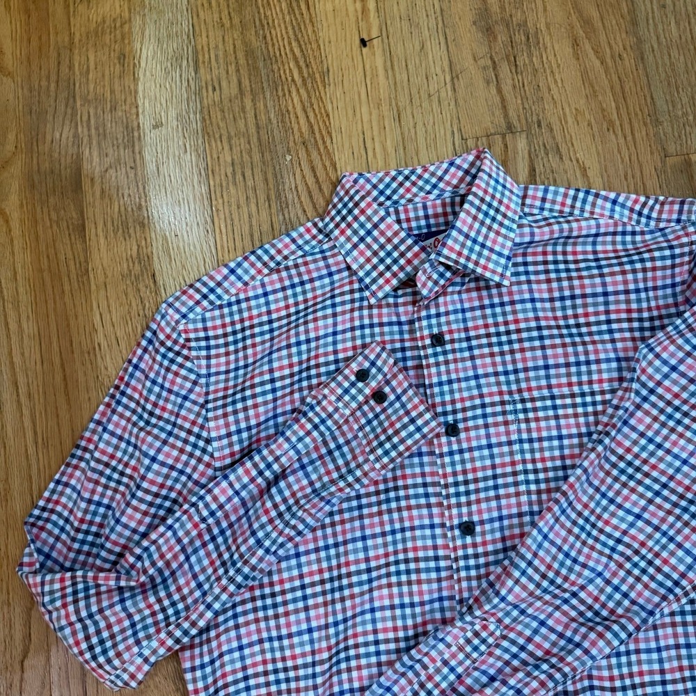 Johnnie-O Todd Hangin Out Button Down Shirt Mens Small Plaid Red Blue Untucked